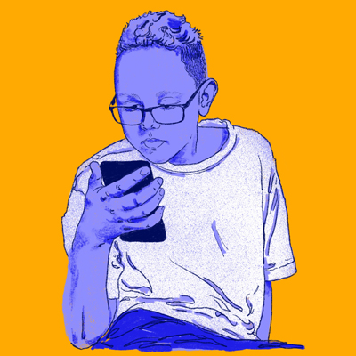Illustration of a person using a mobile phone.