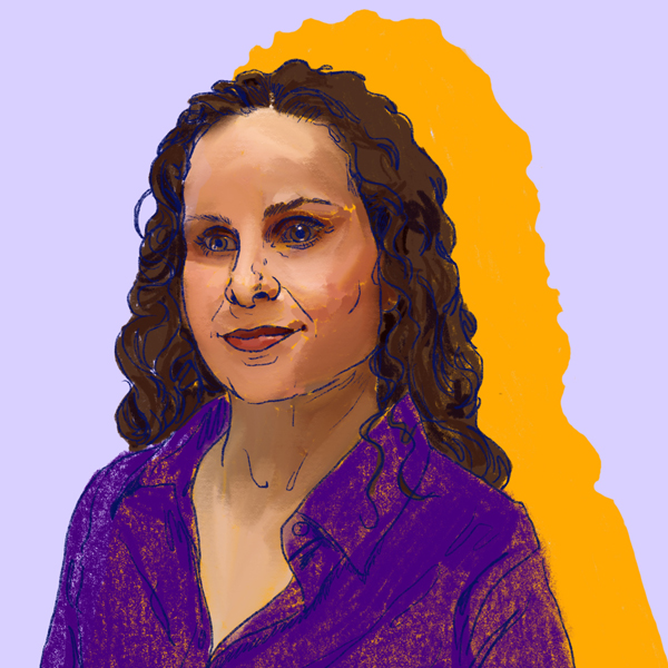 A full colour illustration of a smiling Danielle Levy-Pinto, including her shoulders and head.
